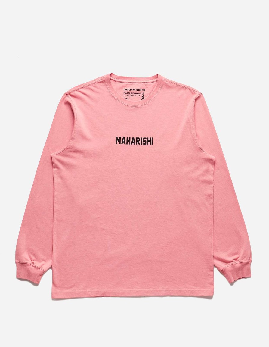 Maharishi T-Shirts Met Lange Mouwen | 1277 Woodblock Dragon L/S T-Shirt Flag Pink