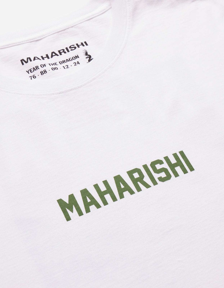 Maharishi T-Shirts Met Lange Mouwen | 1277 Woodblock Dragon L/S T-Shirt White