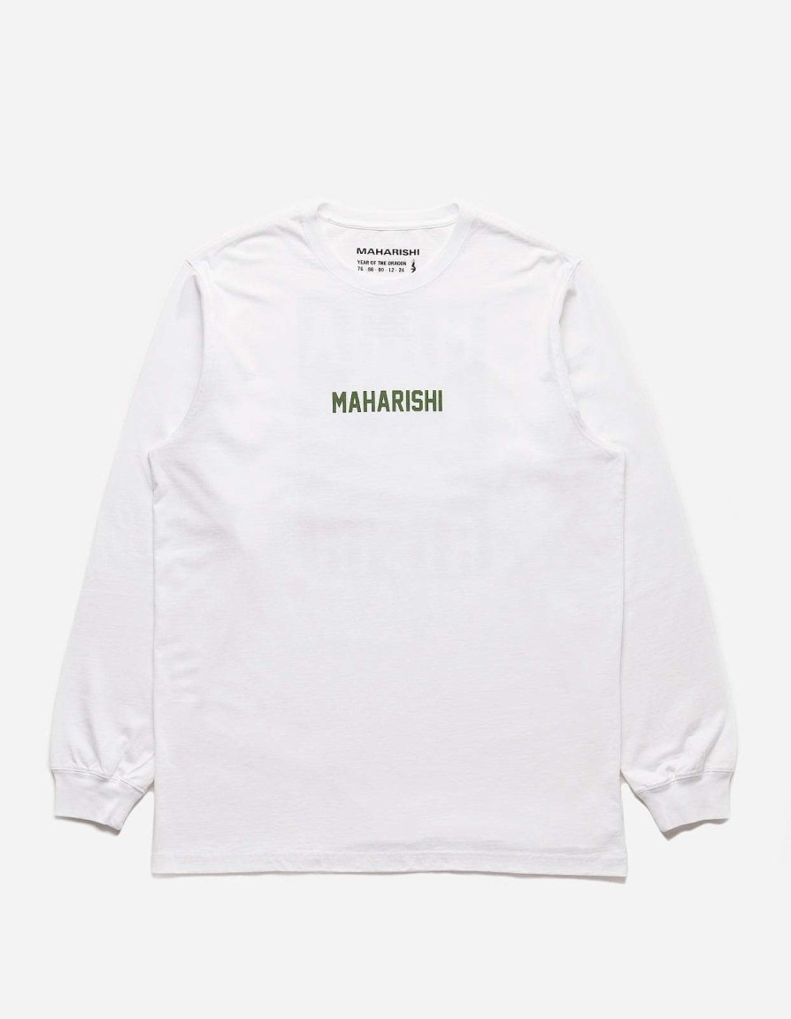 Maharishi T-Shirts Met Lange Mouwen | 1277 Woodblock Dragon L/S T-Shirt White