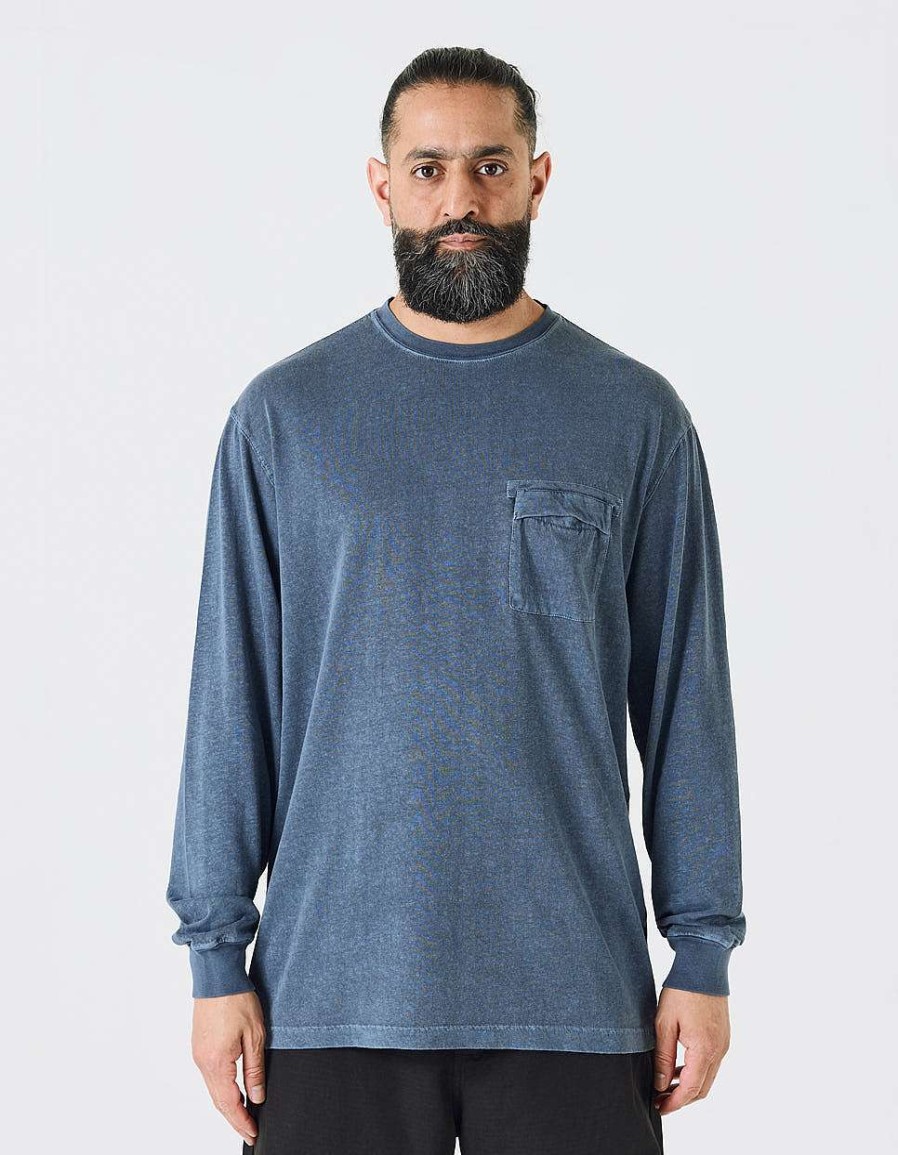 Maharishi T-Shirts Met Lange Mouwen | 8010 Hemp Organic L/S Pocket T-Shirt Navy