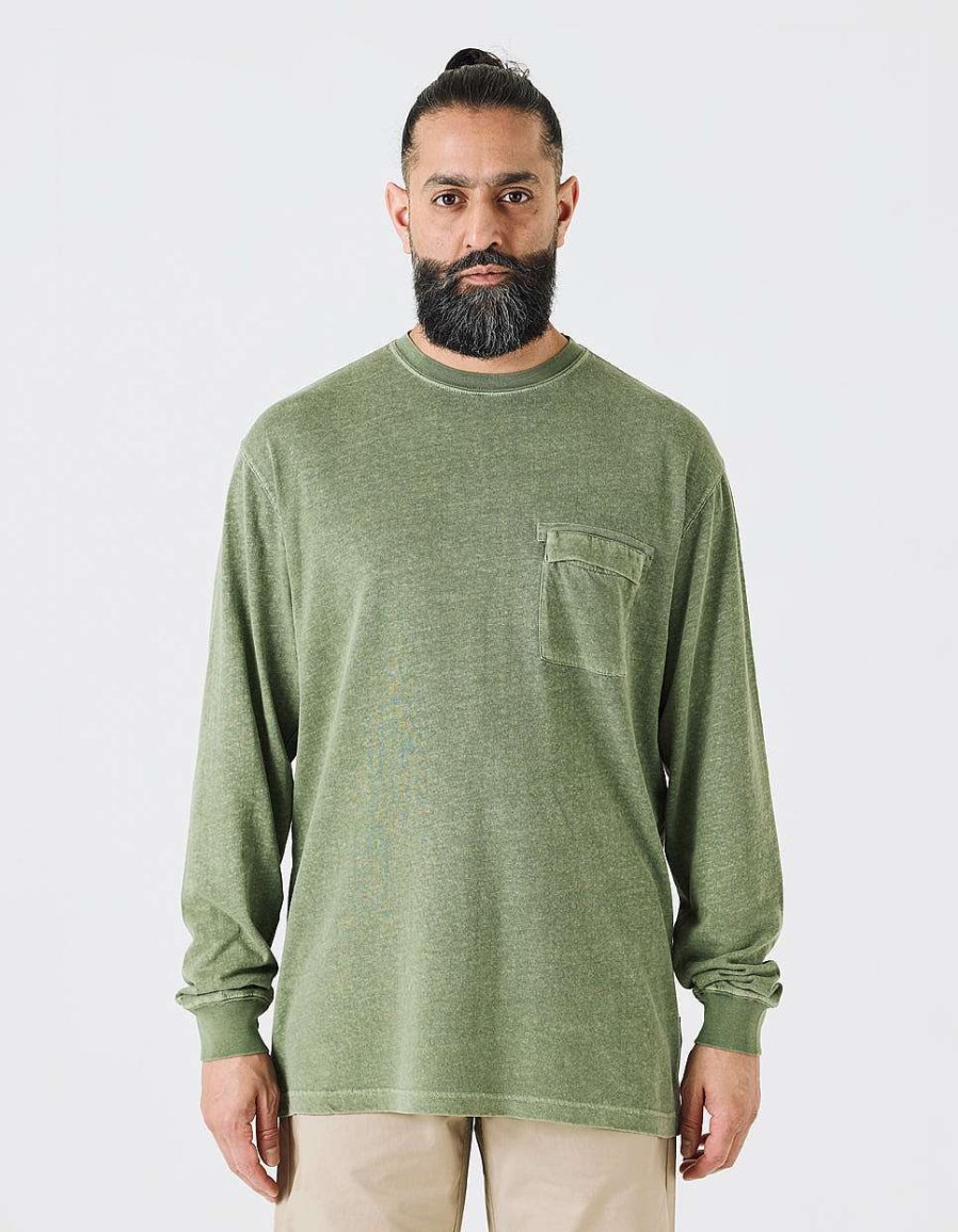 Maharishi T-Shirts Met Lange Mouwen | 8010 Hemp Organic L/S Pocket T-Shirt Olive Og-107F