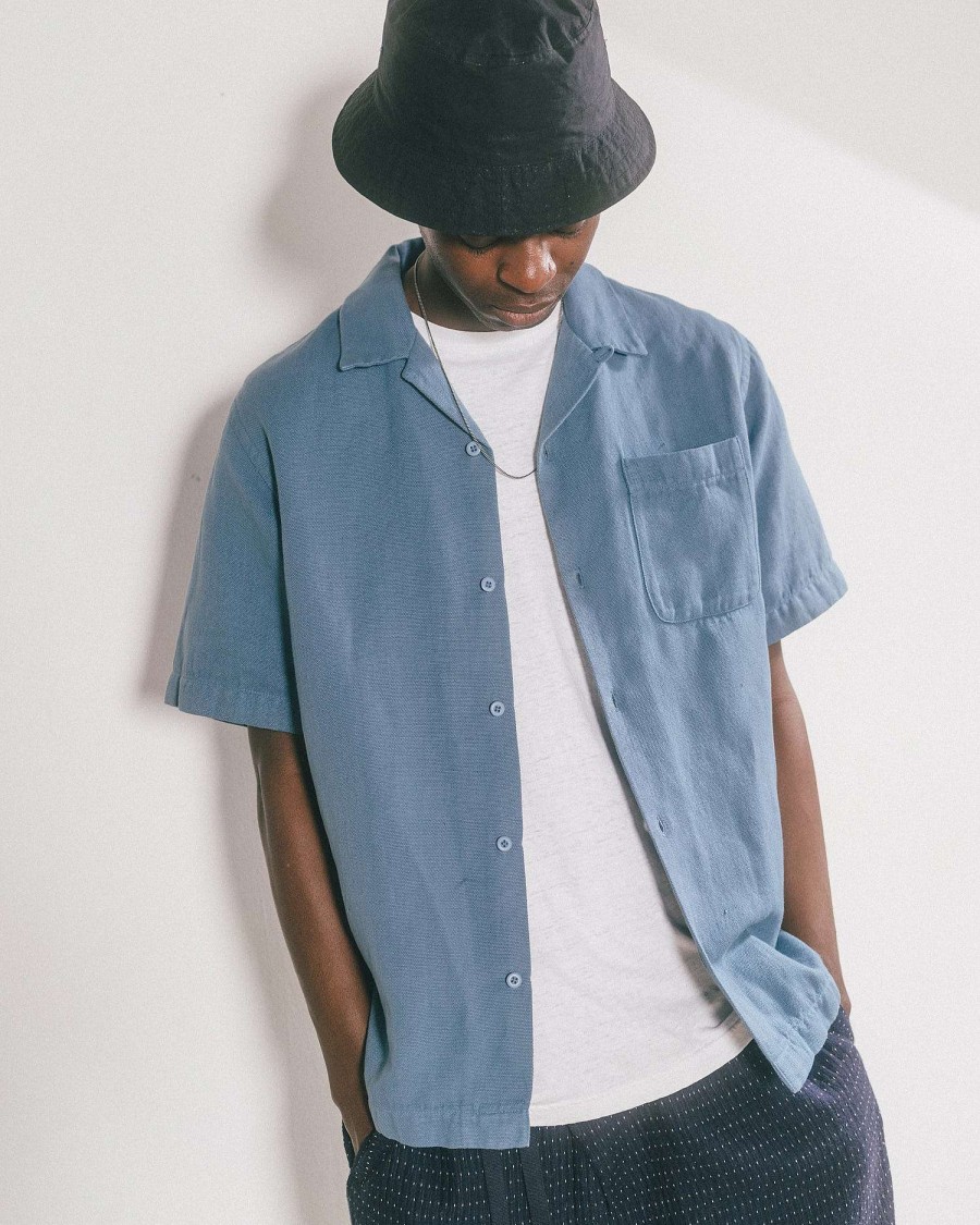 Maharishi Overhemden | 5005 Hemp Camp Collar Shirt Subdued Blue