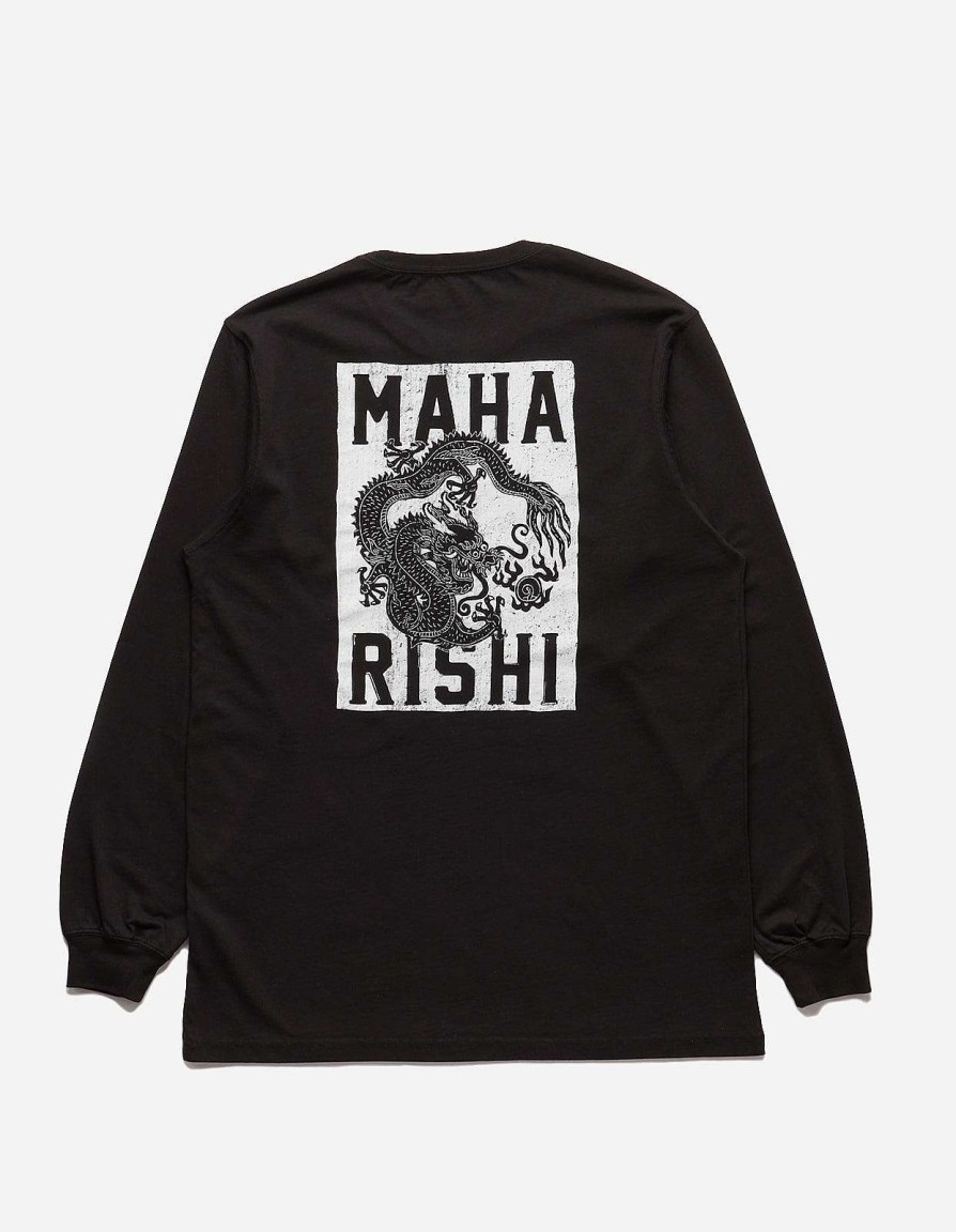 Maharishi T-Shirts Met Lange Mouwen | 1277 Woodblock Dragon L/S T-Shirt Black