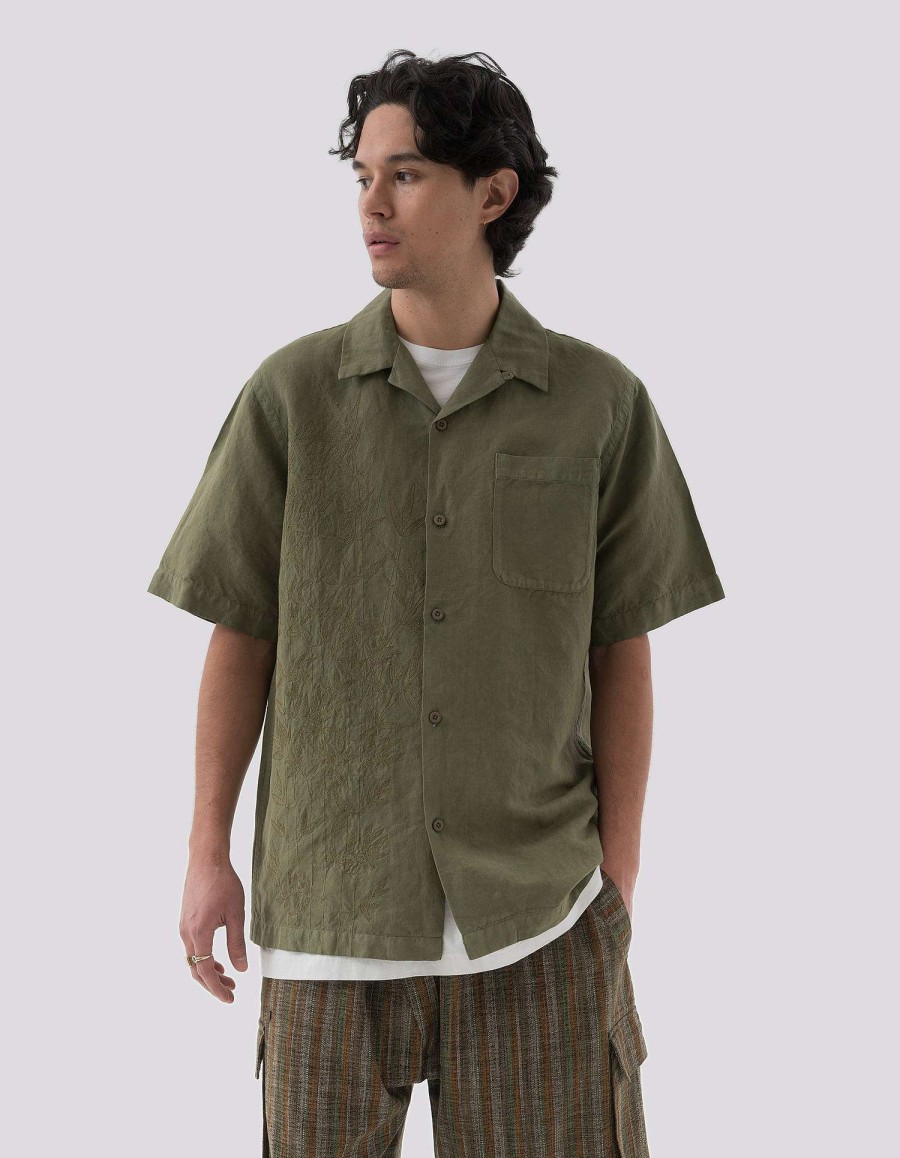 Maharishi Overhemden | 5078 Dragon Bamboo Hemp Shirt Olive Og-107F