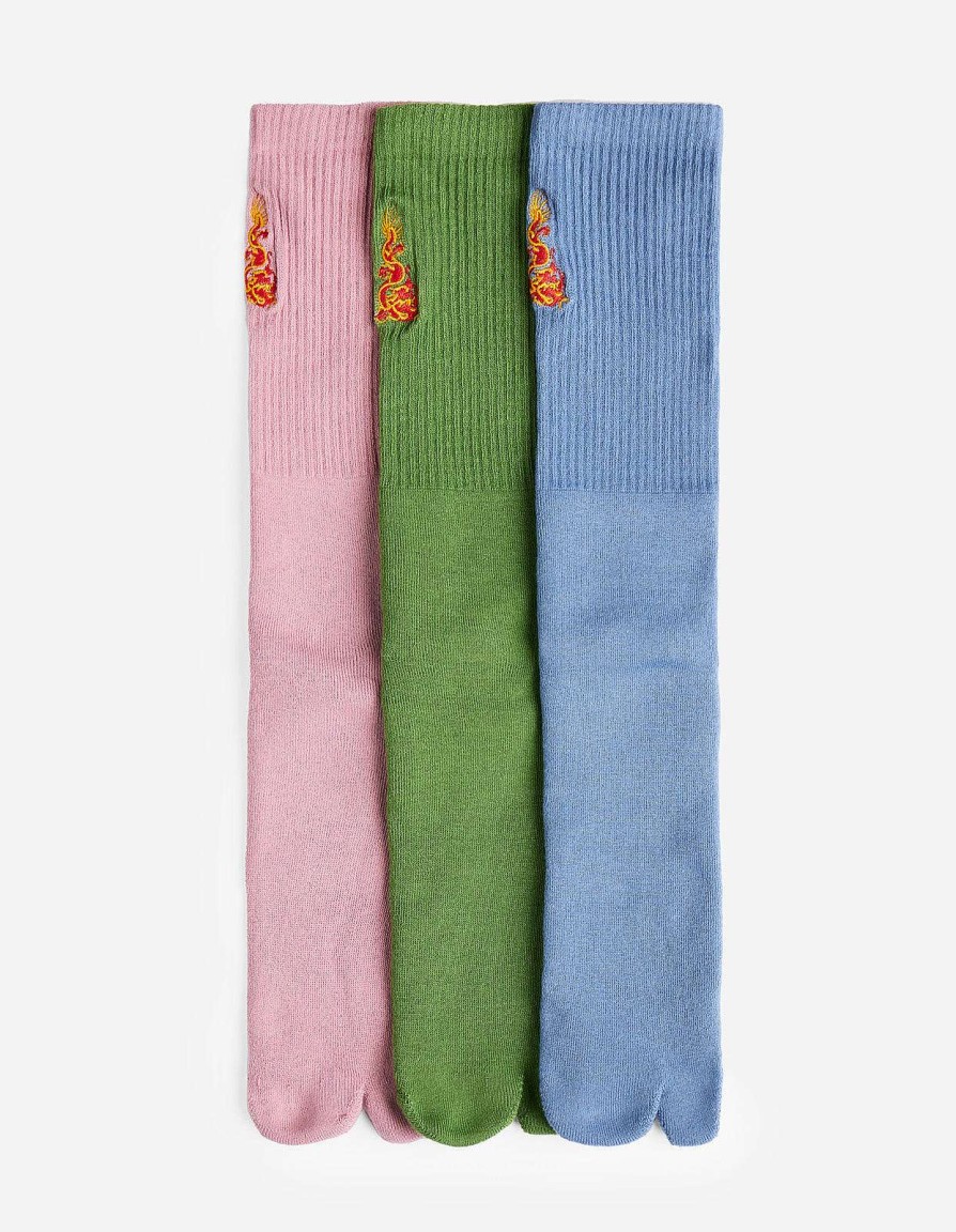 Maharishi Sokken | 1263 Micro Dragon Tabi Sock 3 Pack Subdued Blue/Bamboo Green/Flag Pink