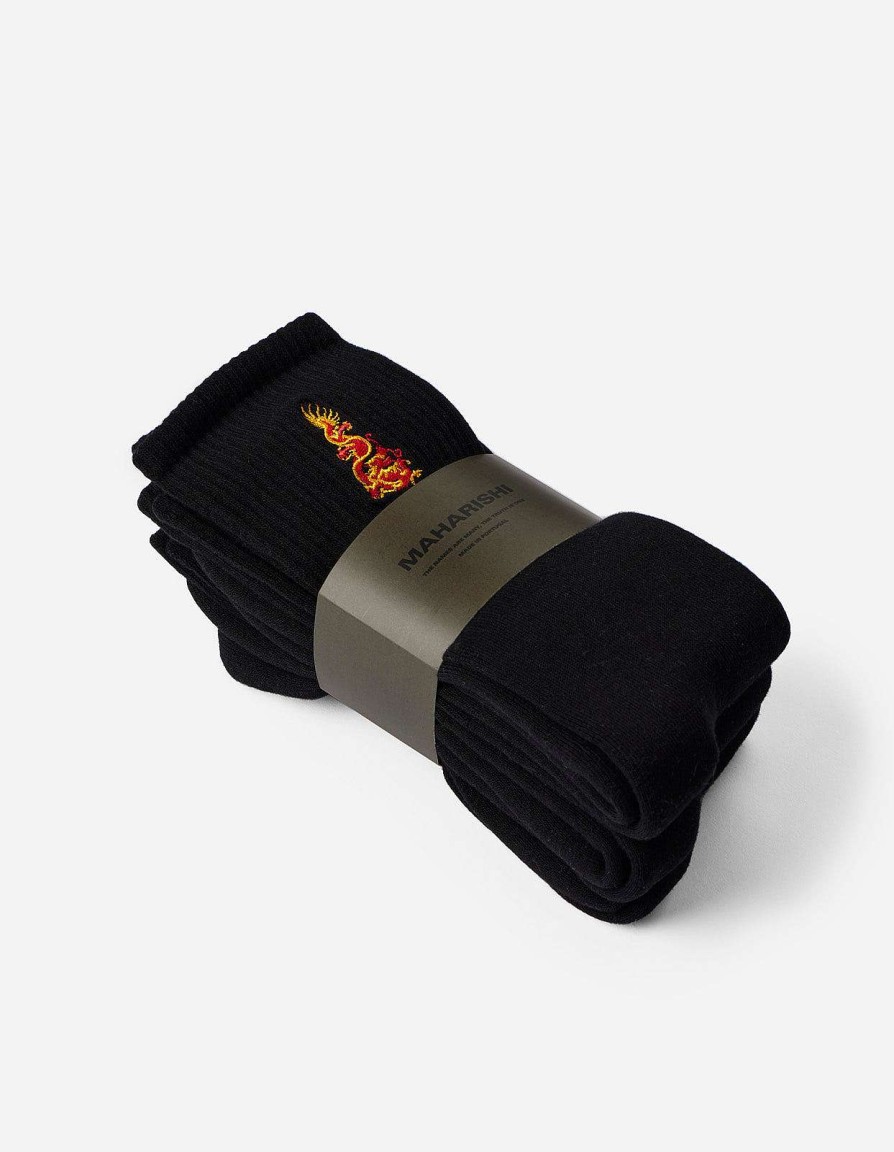 Maharishi Sokken | 1264 Micro Dragon Sport Sock 3 Pack Black/Black/Black