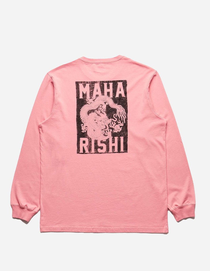 Maharishi T-Shirts Met Lange Mouwen | 1277 Woodblock Dragon L/S T-Shirt Flag Pink